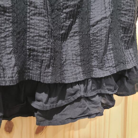 Lulus Black Mini Milkmaid Dress Pleated Lace Ruffle Hem Open Tie Back Size M - Picture 4 of 15